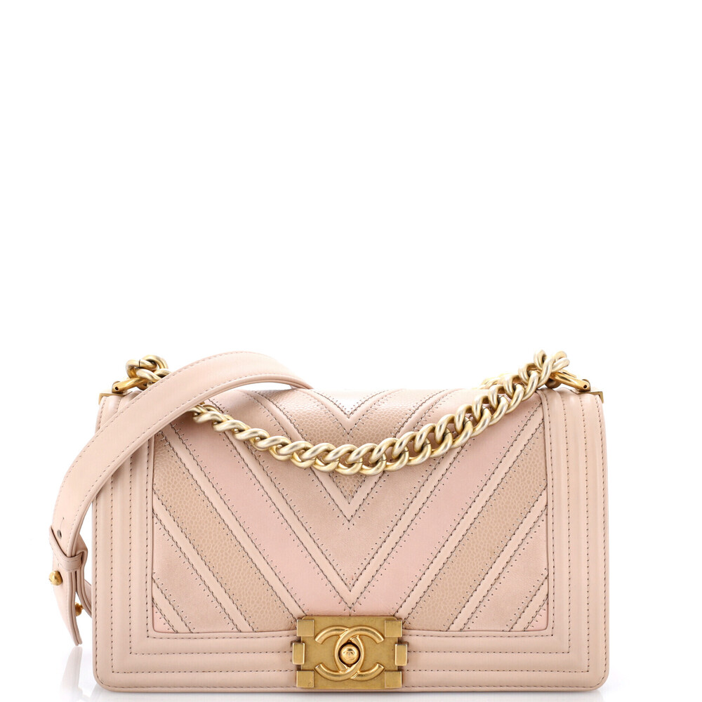 Chanel Old Medium Boy Flap Bag Chevron Caviar and Calfskin